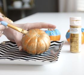 diy glittered pumpkin place card holders, crafts, seasonal holiday decor