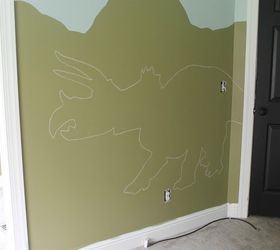 diy dinosaur themed nursery, bedroom ideas, home decor, painting, wall decor