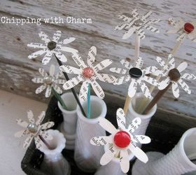 vintage knitting needles repurposed as paper flowers, crafts, repurposing upcycling