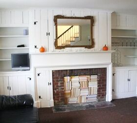 fireplace makeover with books, fireplaces mantels, living room ideas, repurposing upcycling