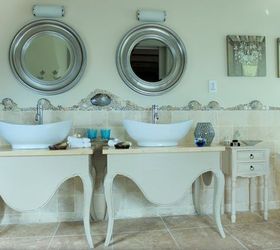 shells and pebbles brighten up a bathroom, bathroom ideas, wall decor, Grey and white shells to fit the room decor