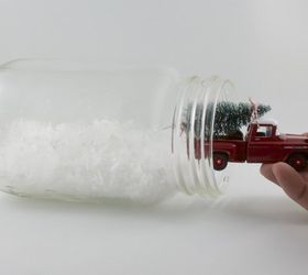 vintage jar snow globe, christmas decorations, crafts, repurposing upcycling, seasonal holiday decor, Place the truck and tree