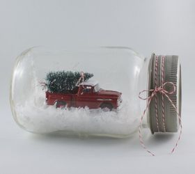vintage jar snow globe, christmas decorations, crafts, repurposing upcycling, seasonal holiday decor, Tada Christmas in jar