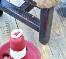 coastal burlap upholstered footstool, painted furniture, repurposing upcycling, reupholster