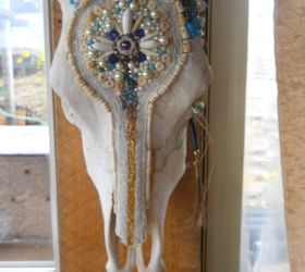 beading a cow skull found in the canyon, crafts, The Cow Skull beaded for Sherry