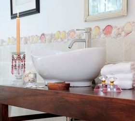 shells and pebbles brighten up a bathroom, bathroom ideas, wall decor, Pink Shells for a pink bathroom