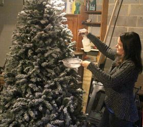 diy flocked christmas tree, christmas decorations, seasonal holiday decor