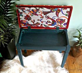 piano bench makeover, painted furniture, reupholster