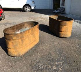 copper patina and rust container gardens, container gardening, repurposing upcycling