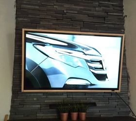 diy 40 wood tv frame works for tvs that tilt and rotate too, concrete masonry, diy, fireplaces mantels, home improvement, painting, woodworking projects