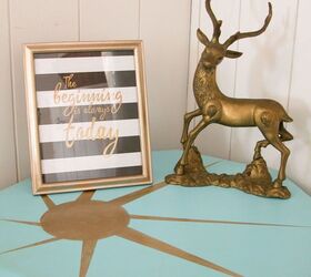 mid century table shines with color and a sunburst, diy, painted furniture