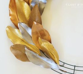 metallic painted leaf magnolia wreath, christmas decorations, crafts, seasonal holiday decor, wreaths