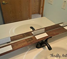 easy diy reclaimed wood frame on a builders grade mirror, bathroom ideas, repurposing upcycling, small bathroom ideas, woodworking projects