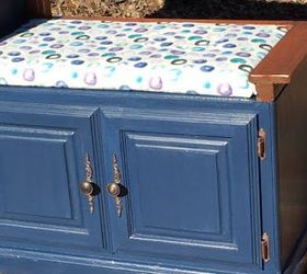 upcycled entertainment center becomes a great entryway bench, foyer, home decor, painted furniture, repurposing upcycling, rustic furniture