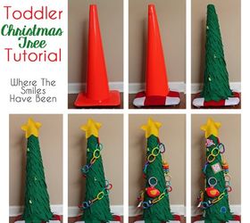 diy toddler christmas tree from a traffic cone, christmas decorations, crafts, seasonal holiday decor