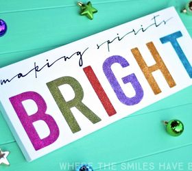 colorful glittery christmas sign making spirits bright, christmas decorations, crafts, seasonal holiday decor