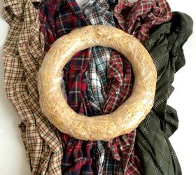 flannel wrapped winter holiday wreath, christmas decorations, crafts, repurposing upcycling, seasonal holiday decor, wreaths