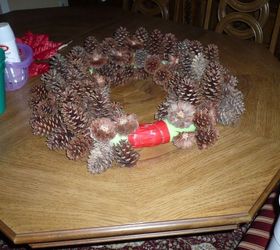 wreath made of pine cones, christmas decorations, crafts, seasonal holiday decor, wreaths