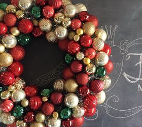 christmas ornament wreath, christmas decorations, crafts, seasonal holiday decor, wreaths, Gold Red and Green