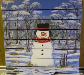 pallet wood snowman in the woods, painted furniture, pallet, seasonal holiday decor