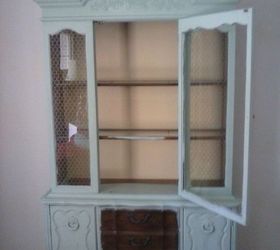 before and after of china cabinet, painted furniture, repurposing upcycling