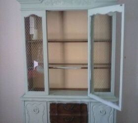 before and after of china cabinet, painted furniture, repurposing upcycling