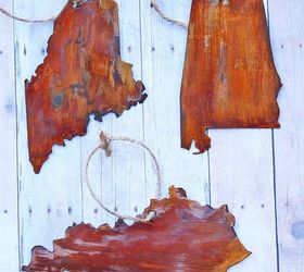 diy faux rusted metal state ornaments from a cereal box, christmas decorations, crafts, seasonal holiday decor