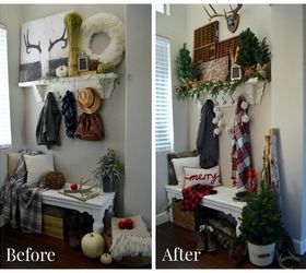 cozy farmhouse entryway home for christmas homeforchristmas, christmas decorations, home decor, seasonal holiday decor