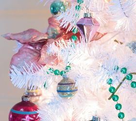 preppy pink green christmas tree with vintage shiny brite ornaments, christmas decorations, seasonal holiday decor