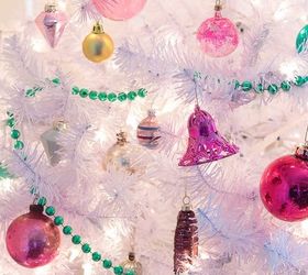 preppy pink green christmas tree with vintage shiny brite ornaments, christmas decorations, seasonal holiday decor