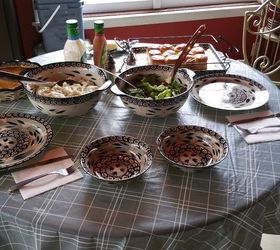 painted board for glass top dining table, chalk paint, painted furniture, Before I used a cheap table cloth on glass