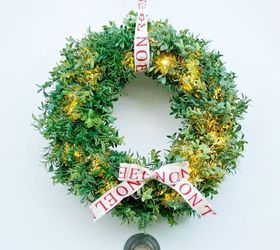 diy faux christmas boxwood wreath that lights up, christmas decorations, crafts, seasonal holiday decor, wreaths
