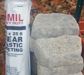 starting a winter vegetable garden, gardening, how to, landscape, outdoor living, Plastic Sheeting 11 47 Stone Block 18 24