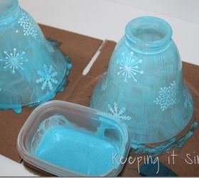diy holiday turquoise lights with glitter and snowflakes diy, crafts