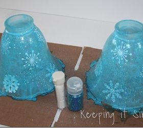 diy holiday turquoise lights with glitter and snowflakes diy, crafts
