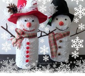 recycled juice bottle snowmen, crafts, how to, repurposing upcycling, seasonal holiday decor