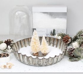 christmas centerpiece diy pie tin and bottle brush tree, christmas decorations, crafts, repurposing upcycling, seasonal holiday decor