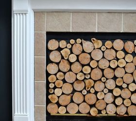 faux stacked log fireplace screen, crafts, fireplaces mantels