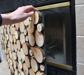 faux stacked log fireplace screen, crafts, fireplaces mantels
