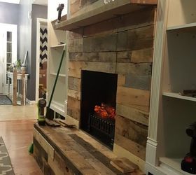 diy pallet wood fireplace, diy, fireplaces mantels, pallet, woodworking projects