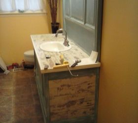 door repurposed into bathroom vanity, bathroom ideas, painted furniture, repurposing upcycling
