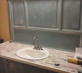 door repurposed into bathroom vanity, bathroom ideas, painted furniture, repurposing upcycling