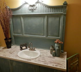 door repurposed into bathroom vanity, bathroom ideas, painted furniture, repurposing upcycling