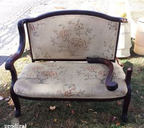 antique settee left for trash gets rescued, painted furniture, reupholster