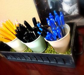 desktop organizer zinc bulb starter pots repurpose, organizing, repurposing upcycling, storage ideas