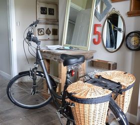 front entry redo bunch of bikes and old signs, crafts, foyer, home decor, organizing, repurposing upcycling, wall decor