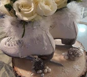 ice skate winter centerpiece, crafts, repurposing upcycling, seasonal holiday decor