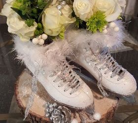 ice skate winter centerpiece, crafts, repurposing upcycling, seasonal holiday decor