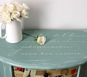 pair of two half moon nightstands got second chance, chalk paint, decoupage, painted furniture