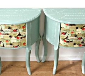 pair of two half moon nightstands got second chance, chalk paint, decoupage, painted furniture